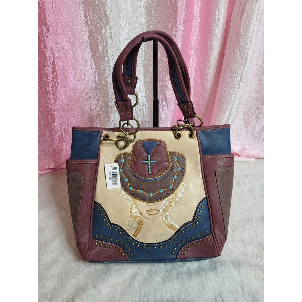 Cowgirl Hat Turquoise Cross Western Conceal Carry Tote Shoulder Purse